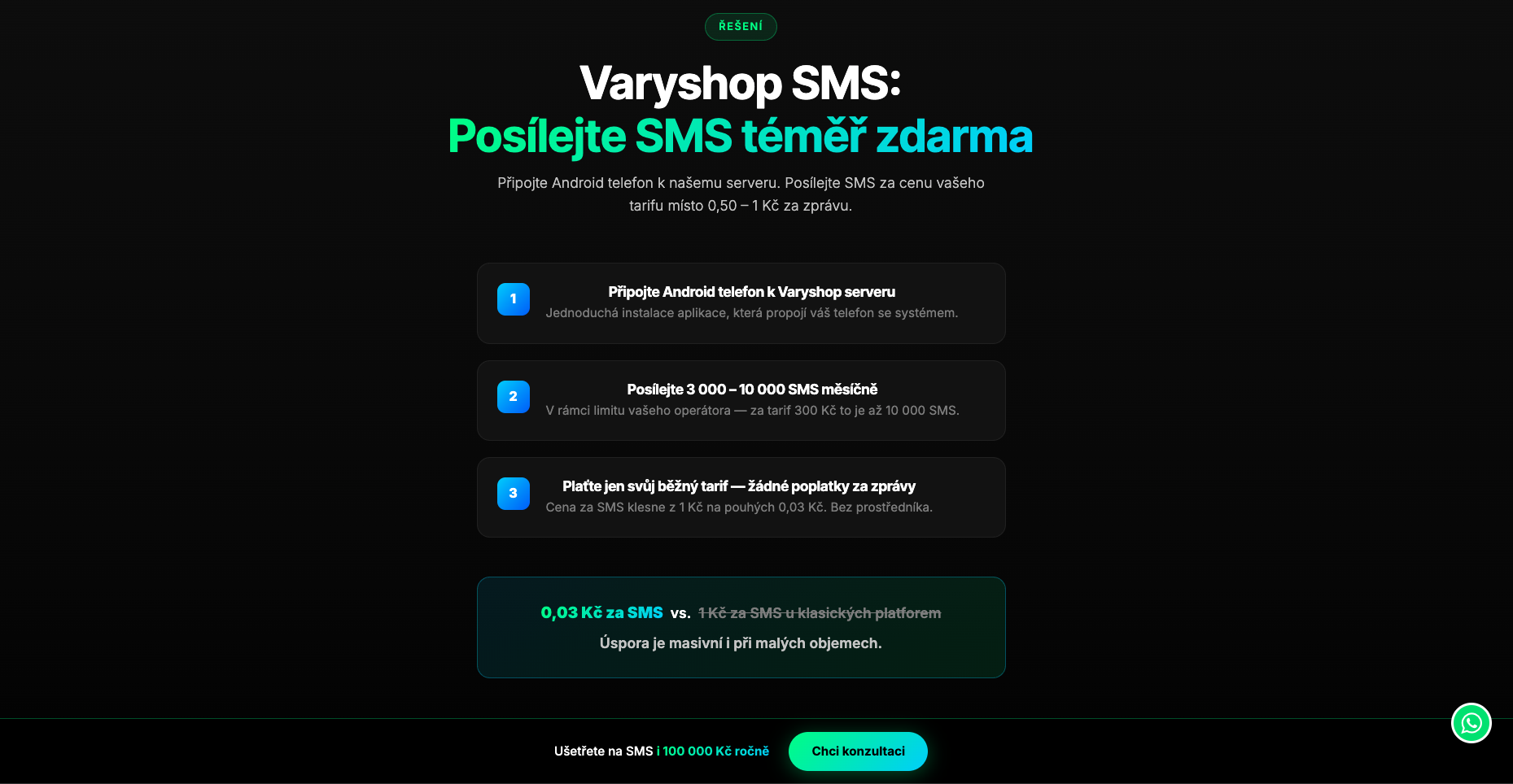 Varyshop SMS — levné SMS posílání přes Android telefon